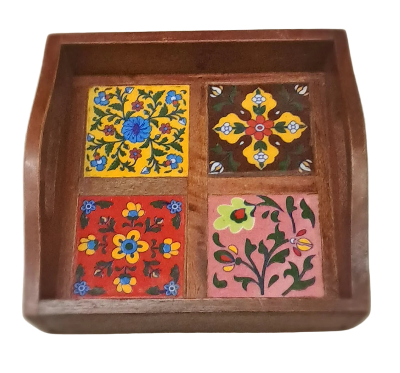 4 tile Ceramic Wodden Tray