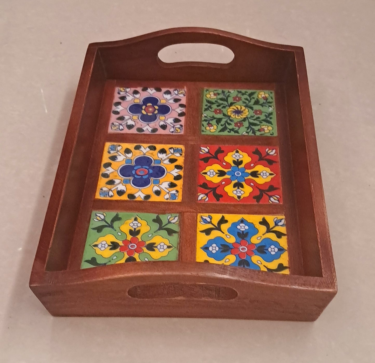 6 tile Ceramic Wodden Tray