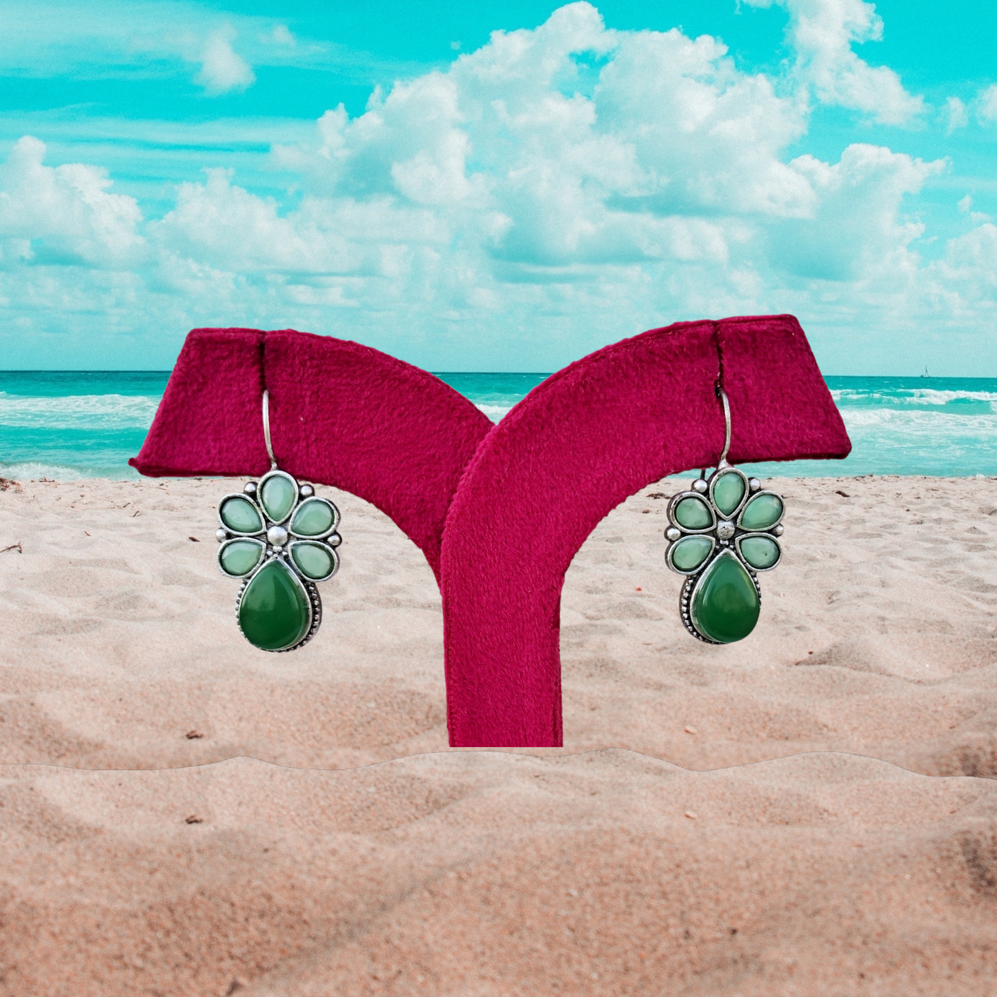 Green Shade Flower Pattern Danglers