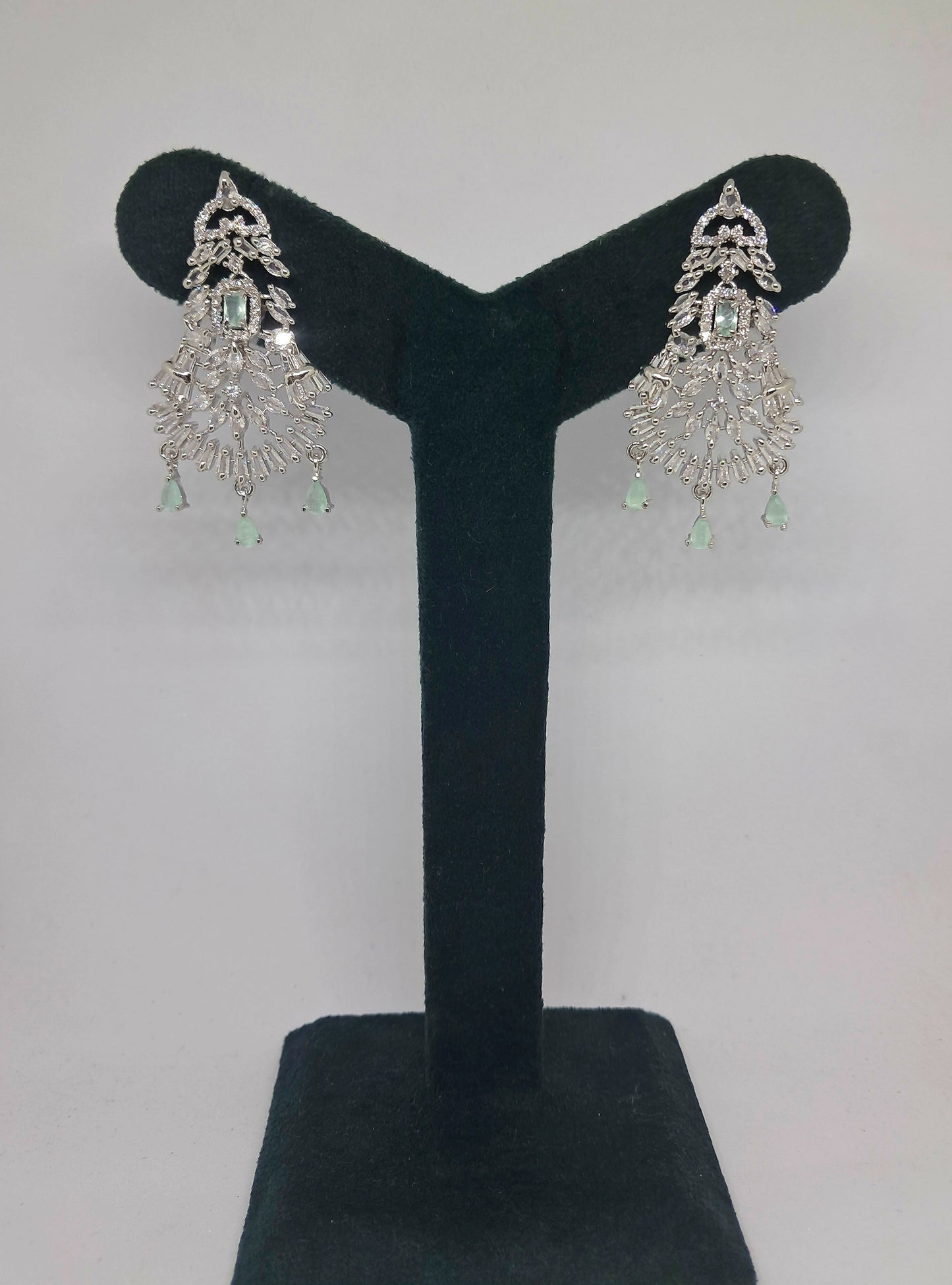 Pretty Pastel Mint Shade AD Chandelier earrings
