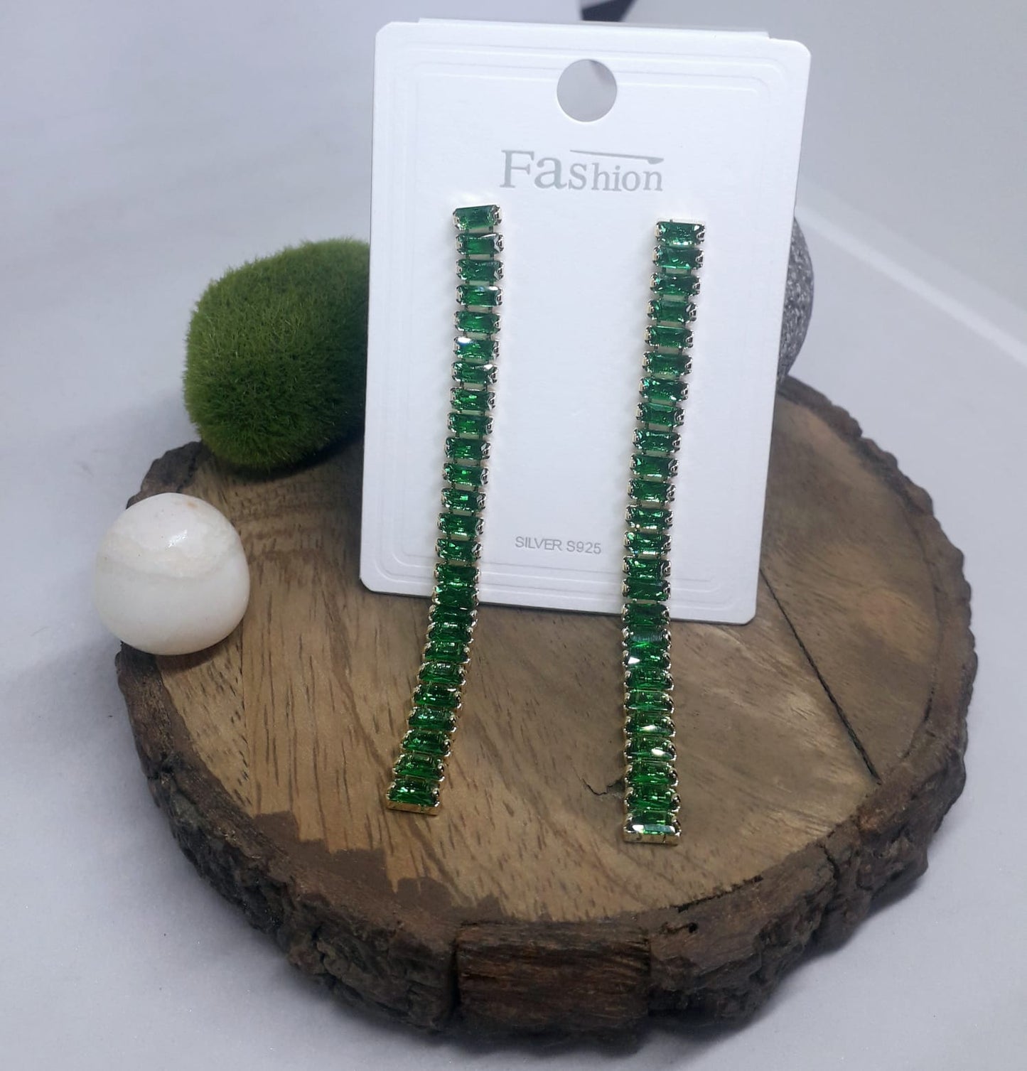 Green Studded Long Earrings