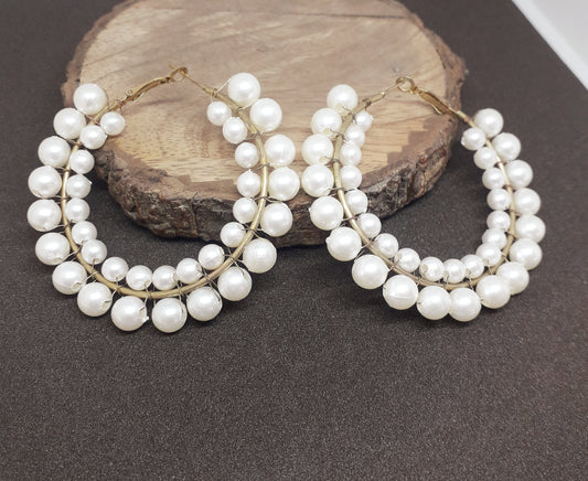 Pearl Themed Hoop Earrings