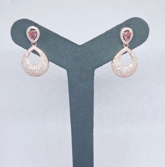 Gorgeous Rose Gold Base Ruby Shade AD Danglers