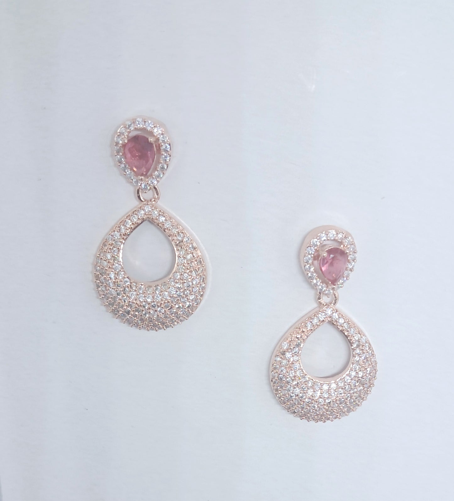 Gorgeous Rose Gold Base Ruby Shade AD Danglers