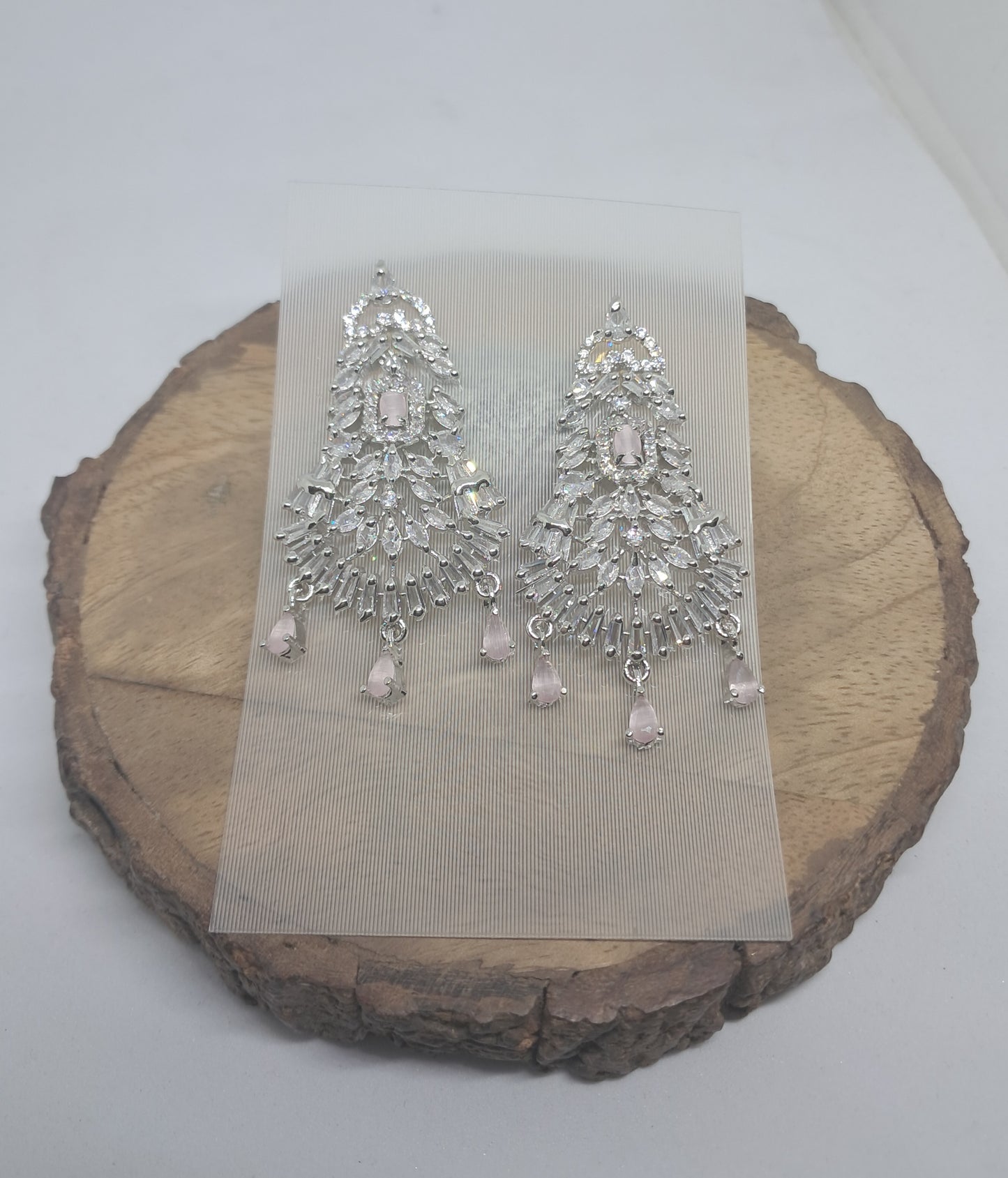 Pretty Pastel Pink AD Chandelier earrings