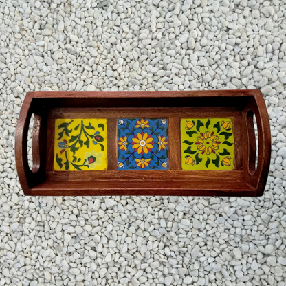 3 Tile Ceramic Wooden Tray