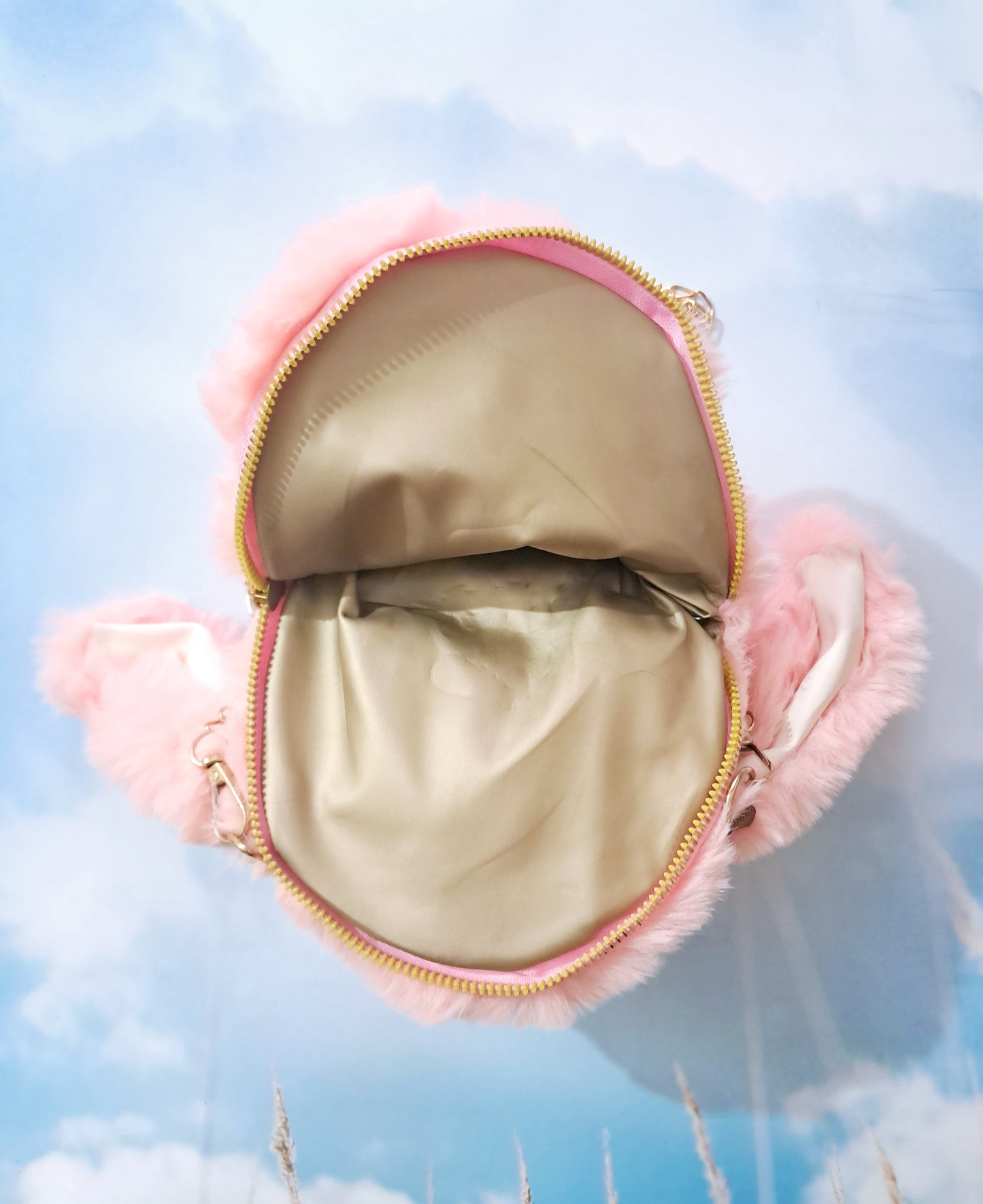 Peach Shade Fluffy Cute Rabbit Sling Bag