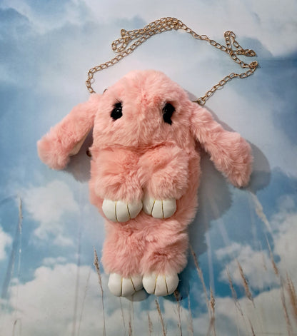 Peach Shade Fluffy Cute Rabbit Sling Bag
