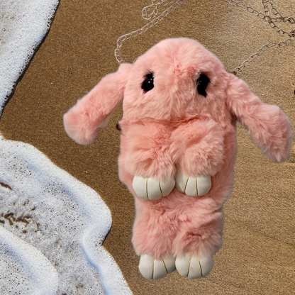 Peach Shade Fluffy Cute Rabbit Sling Bag