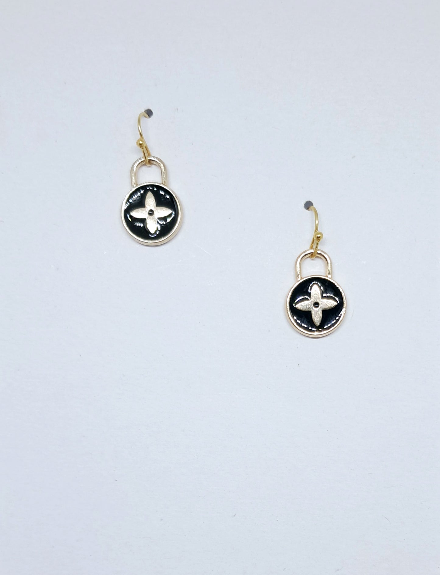 Lock Themed Black & Gold Earrings
