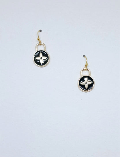Lock Themed Black & Gold Earrings