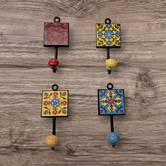 Vibrant Ceramic Tile Wall Hook Combo (set of 4)